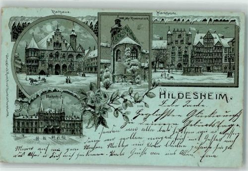 Hildesheim 1901 Rathaus Bahnhof 1000 jähr. Rosenstock Marktplatz