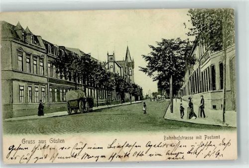 Güsten 1905 Bahnhofstraße Fuhrwerk Bahnpost Berlin-Kassel Zug 44