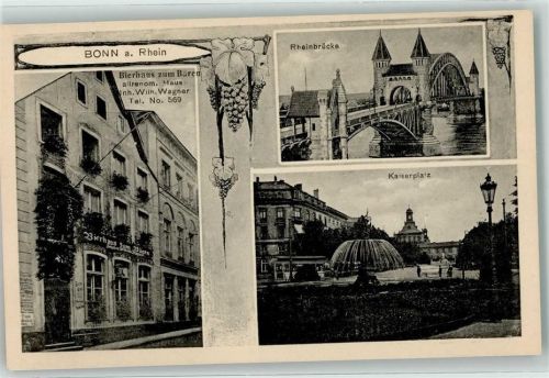 Bonn Bierhaus zum Bären Rheinbrücke Kaiserplatz Springbrunnen Laterne Gasthaus Türme