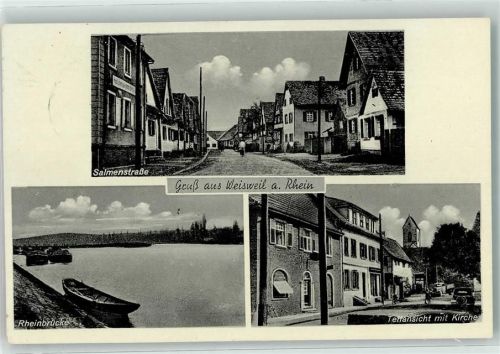 Weisweil Salmenstraße Rheinbrücke Kirche Oldtimer LKW Boot