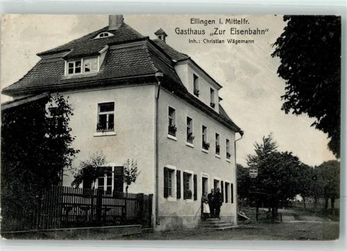 Ellingen 1920 Gasthaus zur Eisenbahn Bahnpost Zug 1