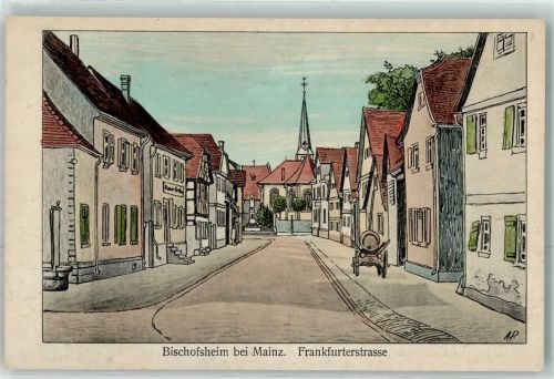 65474 W6094 Bischofsheim b Rüsselsheim Künstlerkarte Frankfurter Straße sign AP