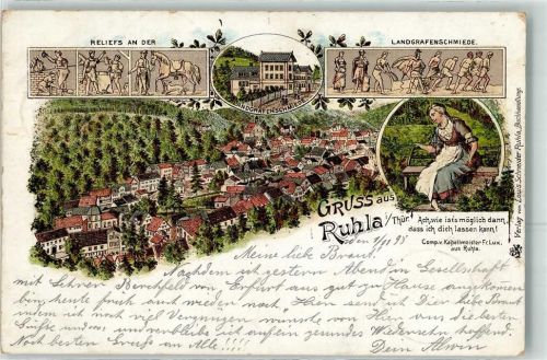 99842 O5906 Ruhla 1898 Lithographie Landgrafenschmiede Reliefs