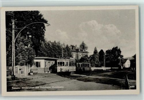 Tabarz 1953 Endstation mit Straßenbahn der Thüringer Waldbahn AK