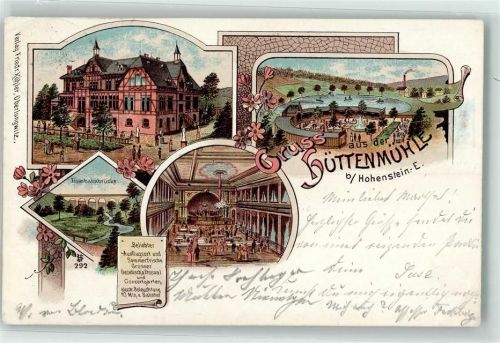 Hohenstein-Ernstthal 1900 Gasthaus Hüttenmühle Eisenbahnbrücke