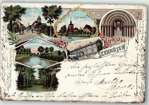 39615 O3550 Seehausen Altmark 1902 Lithographie Am Beustertor Bahnhof Schillerhain Amneuen-Tor Bahnpoststempel