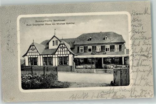 Neuhäusel 1914 Gasthaus zum Deutschen Haus Terrasse Bahnpost Zug 1013