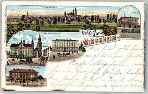 91438 W8532 Bad Windsheim 1902 Lithographie Bahnhof Eisenbahn Wittelsbacher Hof Rathaus Stadtkirche Amtsgericht Stefanienstift