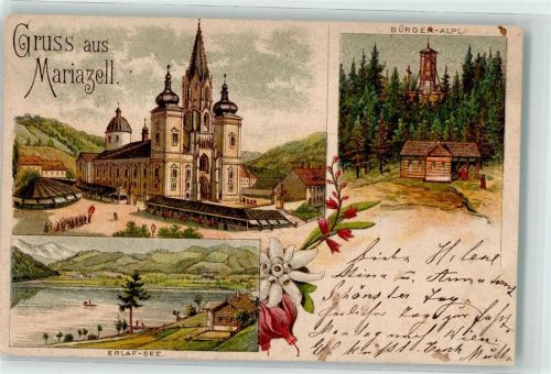 Mariazell 1893 Basilika Bürger Alpl Erlaf See Lithographie
