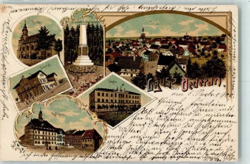 Oederan 1900 Kirche Elisabeth Unglück-Denkmal Bahnhof Schule Rathaus