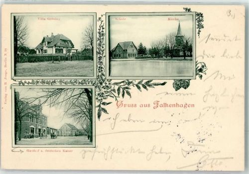 Falkenhagen 1901 Schule Kirche Villa Gröning Gasthaus zum deutschen Kaiser