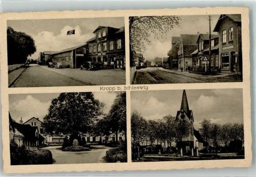 Kropp WK II Dorfstraße Gasthaus Kirche Hakenkreuzfahne Bahnpost Zg 1014