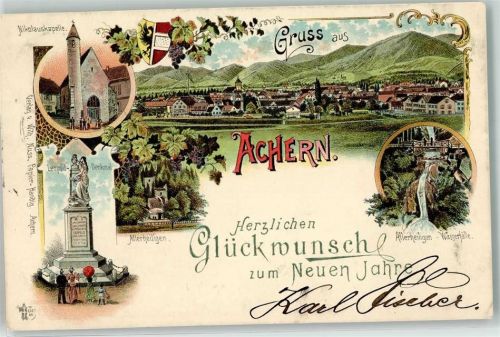 Achern 1897 Leoplold-Denkmal Nikolaus-Kapelle Allerheiligen-Wasserfälle