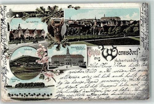 Hubertusburg 1899 Collmberg Kgl. Jagdschloß Kath. Hofkirche Horstsee Lithographie