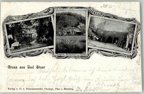 17209 O2071 Bad Stuer 1901 Gebrauchsspuren Gasthaus Timper Garten Fahrrad # beschnitten