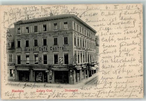 Mannheim 1902 1. Wiener Cafe Central Emailleschild Strohmarkt