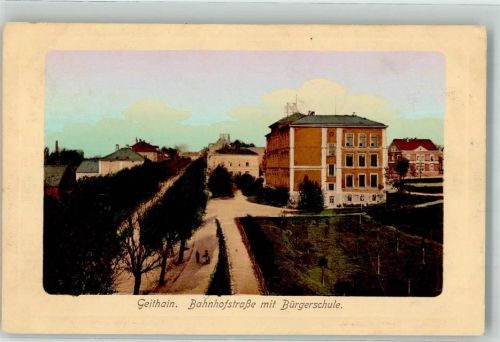Geithain 1918 Bahnhofstraße mit Bürgerschule