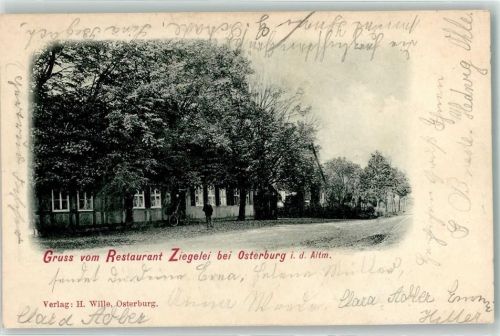 Osterburg 1902 Gasthaus Ziegelei Fahrrad Gruss