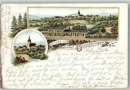 99518 O5321 Großheringen 1897 Gebrauchsspuren Bahnhof Grossheringen Lithographie Einriß
