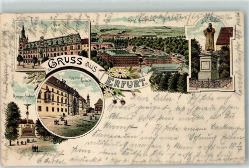 Erfurt Post Kgl. Gewehrfabrik Luther-Denkmal Kriegerdenkmal Regierungsgebäude