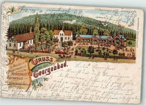 01904 O8505 Neukirch ,Lausitz 1901 Gebrauchsspuren Lithographie Gasthaus-Etablissement Georgenbad