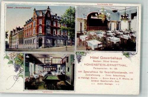 Hohenstein-Ernstthal Hotel Gewerbehaus Gastraum Billardtiisch Gesellschaftsaal