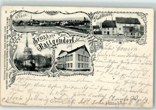 Battgendorf 1904 Kirche Gasthaus zum Deutschen Kaiser Gutsgebäude Töchter-Pensionat