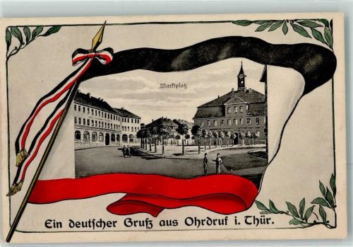 Ohrdruf 1915 Marktplatz Fahne Schwarz-Weiß-Rot Passepartout