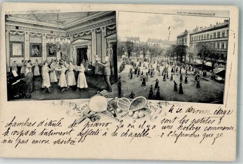Wien 1906 Calvarienberggasse K.K. Offizierstöchtererziehungs-Institut Tennis Tanz