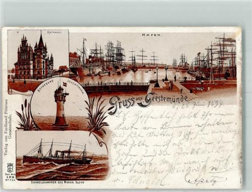 Geestemünde 1897 Vorläufer Hafen Leuchtturm Rathaus Schnelldampfer Nordd. Lloyd