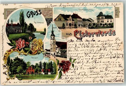 Elsterwerda 1899 Holzhof Kgl. Seminar Denkmalsplatz Rosenköpfe