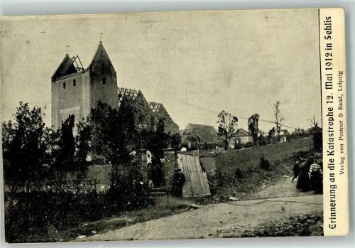 04425 O7101 Sehlis 1912 Foto AK Katastrophe in Sehlis 12. Mai 1912 Zerstörte Kirche