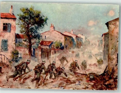 Kriegsopferversorgung Bild 35 Infanterie im Straßenkampf / Frankreich sign. Schnürpel
