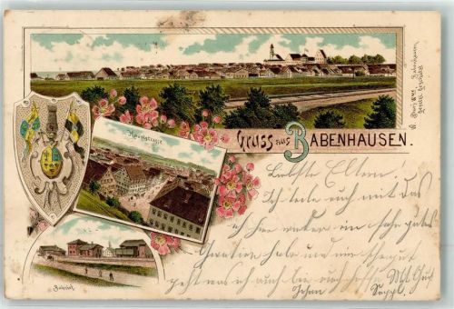 87727 W8943 Babenhausen , Schwab 1902 Lithographie Hauptstraße Bahnhof Wappen