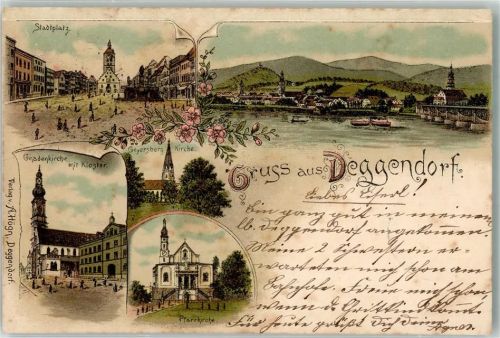 Deggendorf 1900 Stadtplatz Pfarrkirche Gnadenkirche Geyersberg-Kirche