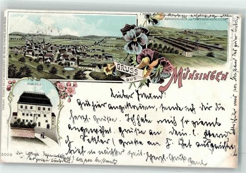 Münsingen 1898 Schloß Truppenübungsplatz Barackenlager Stiefmütterchen