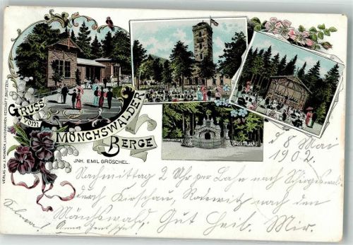 02681 O8609 Wilthen 1902 Lithographie Mönchswalder Berge Gasthaus Gartenwirtschaft Aussichtsturm Gasthausstempel