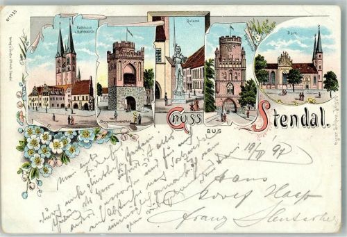 39576 O3500 Stendal 1897 Lithographie Rathaus Marienkirche Tangermündertor Roland Dom