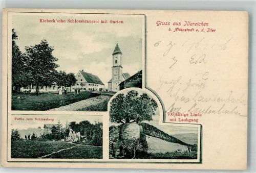 89281 W7919 Illereichen , Iller 1905 - Schloßbrauerei Kiebeck Schloßberg 700 jähr. Linde Laubengang