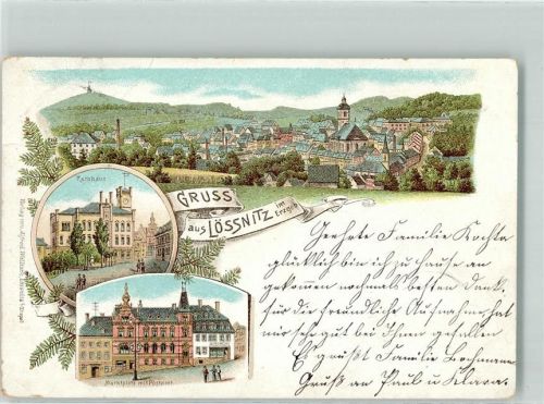 Lößnitz 1901 Marktplatz Postamt Rathaus