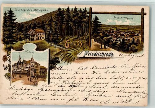 Friedrichroda 1902 Lauchagrund Massenmühle Kurhaus Aussichtsplatz Herzogsweg