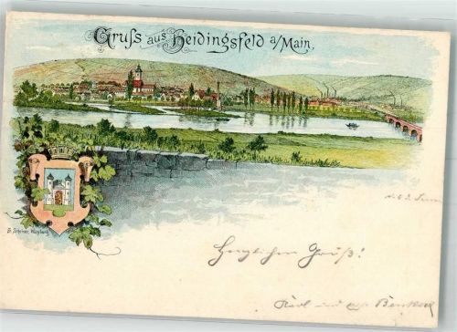Heidingsfeld 1897 Stadtwappen Main Verlag Scheiner Stauchung