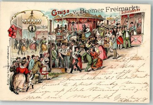 W2800 Bremen Nr. 873 Gruss aus Freimarkt Karusell Bürger Bruno 1897 Lithographie / Künstlerkarte