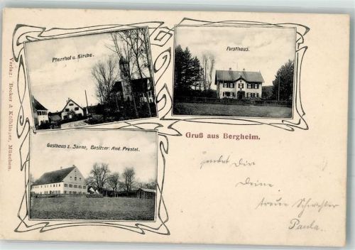 86673 W8859 Bergheim b Neuburg a d Donau 1911 - Pfarrhof Gasthaus zur Sonne Forsthaus