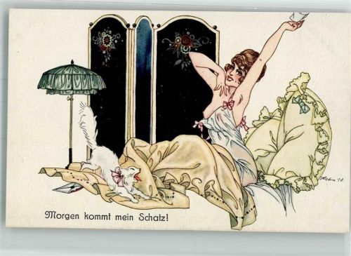 sign. Hahn 18 Paravent Negligee Morgen kommt mein Schatz Verlag NPG 8002-1