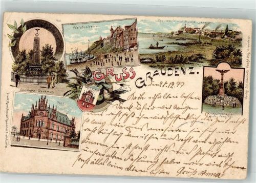 Graudenz 1899 Oourbiere-Denkmal Post Weichselseite Kriegerdenkmal in der Festung