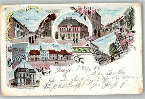 Gnoien 1900 Lithographie Rathaus Großherzl. Amtsgericht Erh. II Kl. Riß