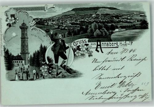 Annaberg 1899 Wanderer Aussichtsturm Pöhlberg Mondschein