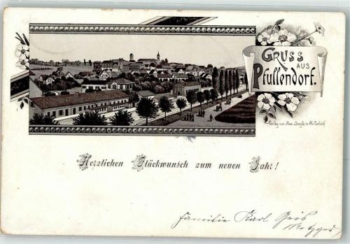 Pfullendorf 1898 Bahnhof Eisenbahn Neu Jahr Lithographie