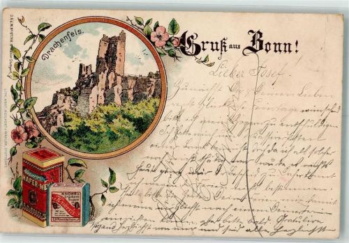 Bonn 1898 Burgruine Drachenfels Werbung Haferkern-Mehl Knorr-Suppe